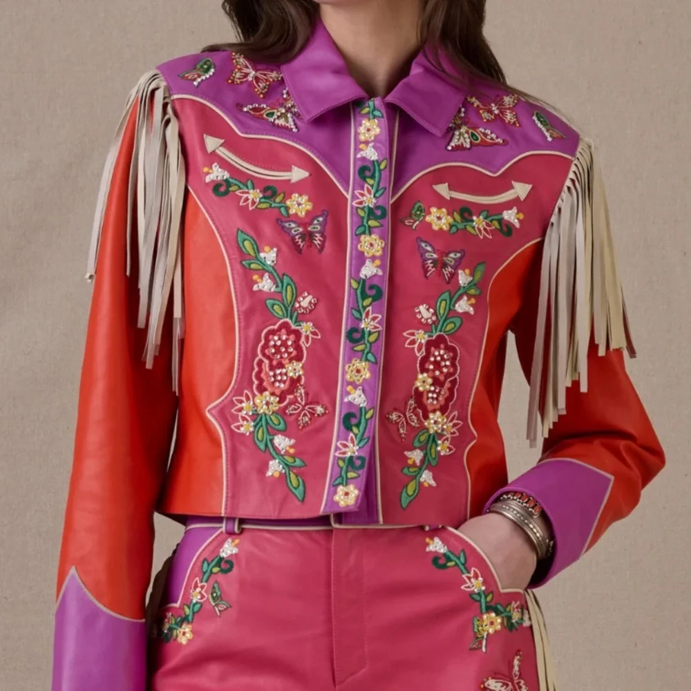 Double D. Ranch leather butterfly jacket Fringe Embroidery rhinestones RTL $1295 - Picture 1 of 12